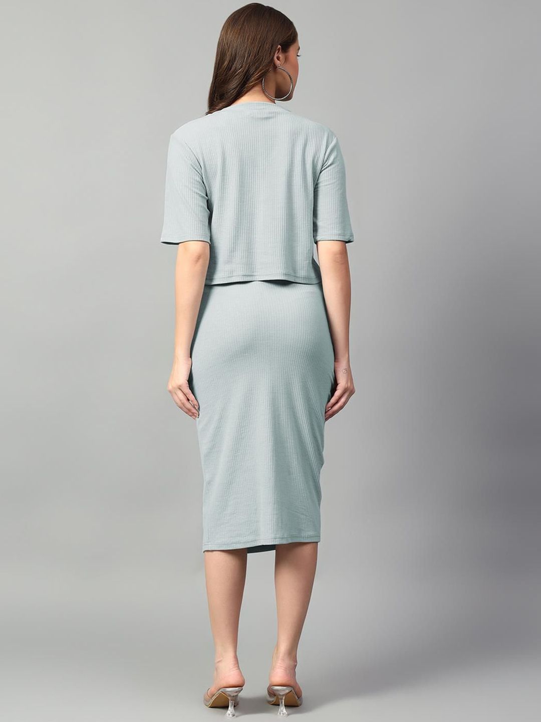 Kotty Green V-Neck Short Sleeves Top With Skirt 