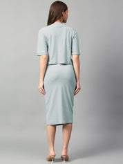 Kotty Green V-Neck Short Sleeves Top With Skirt 