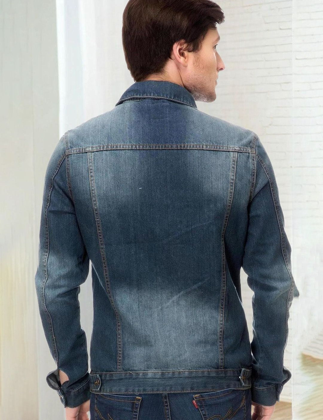 Kotty Men Spread Collar Solid Denim Jacket