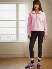 Kotty Women Mock Collar Half Zipper Pullover Sweatshirt