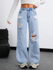 Kotty Women Straight Fit High-Rise Highly Distressed Stretchable Jeans
