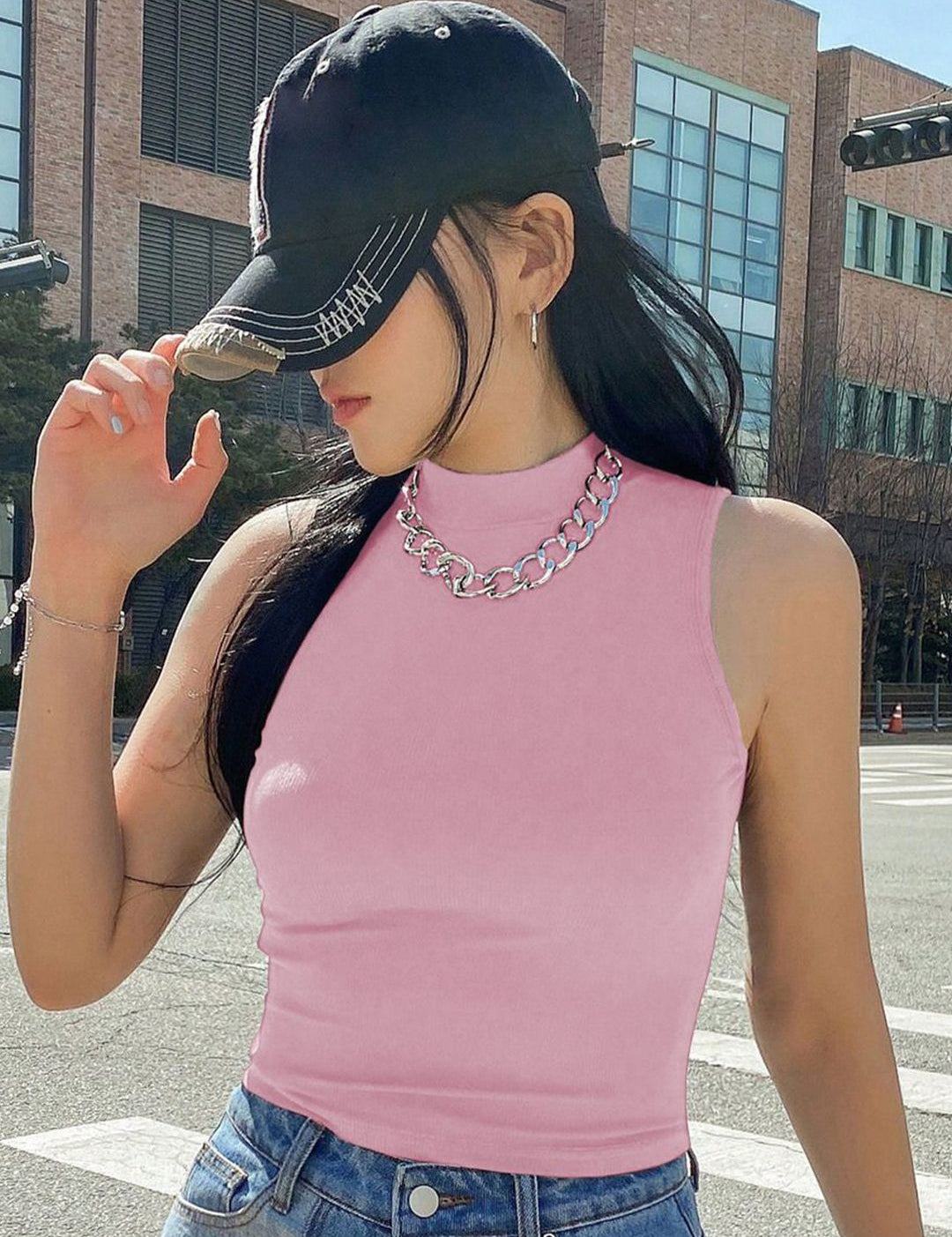 Kotty Women High Neck Sleeveless Fitted Crop Top