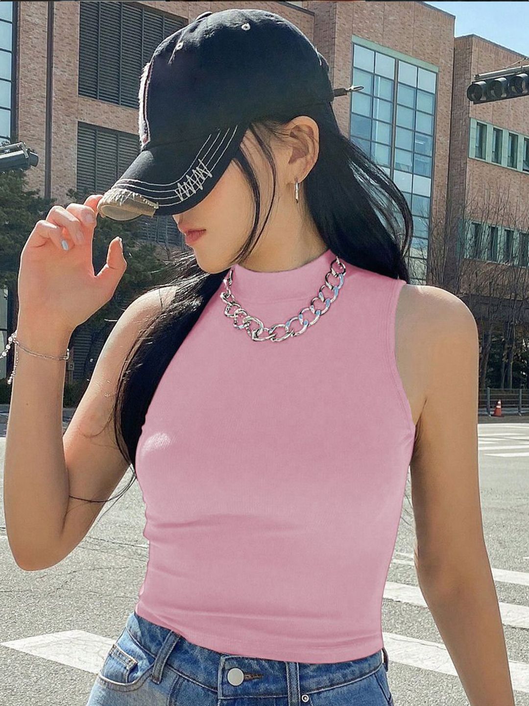 Kotty Women High Neck Sleeveless Fitted Crop Top