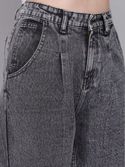 Kotty Women Grey Jean Mom-Fit High-Rise Heavy Fade Pure Cotton Jeans