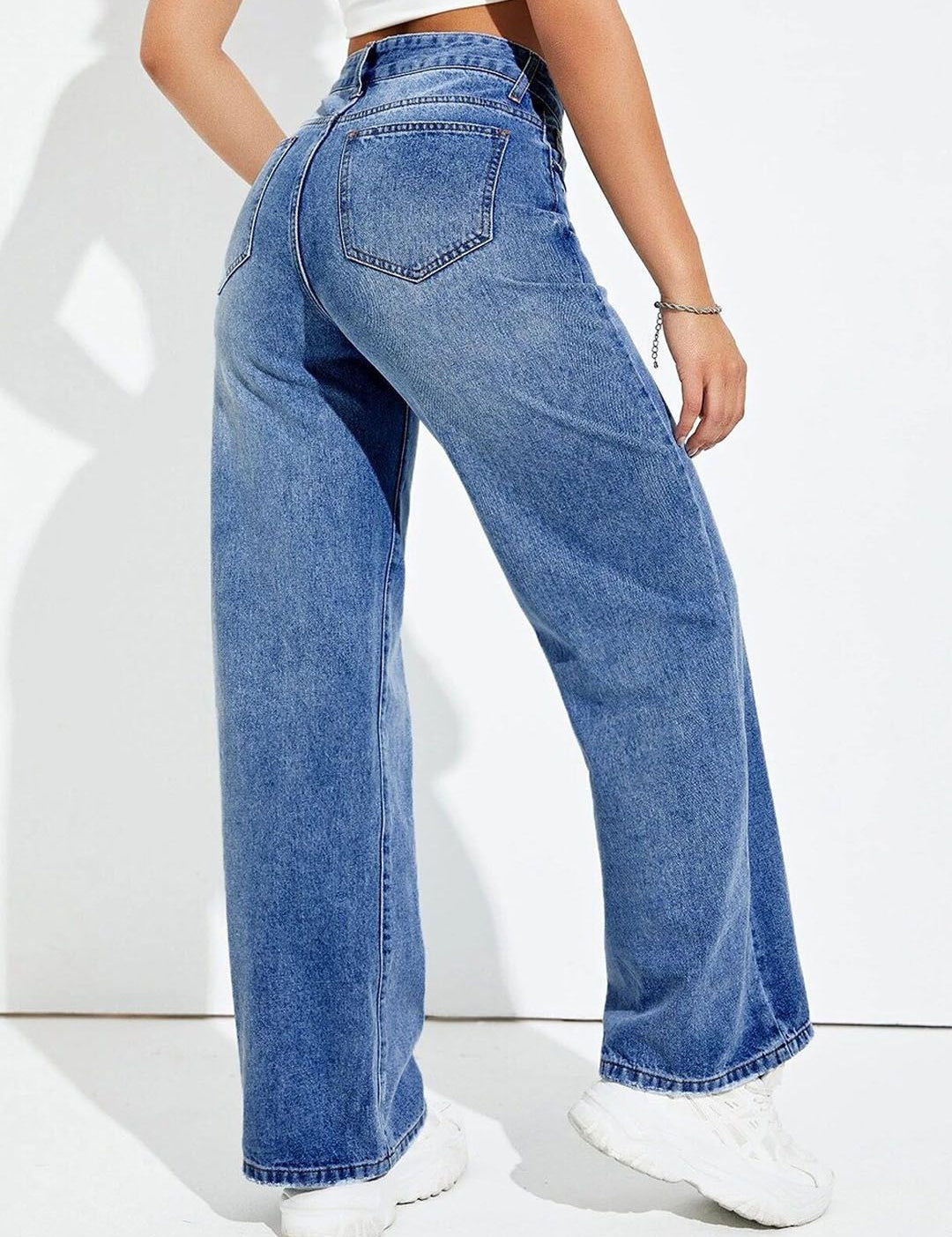 Kotty Women Jean Wide Leg High-Rise Heavy Fade Stretchable Jeans