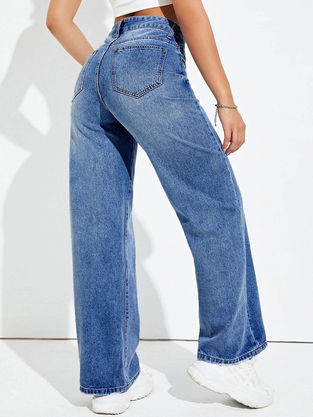 Kotty Women Jean Wide Leg High-Rise Heavy Fade Stretchable Jeans