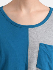 Kotty Women Blue Colourblocked Round Neck T-shirt