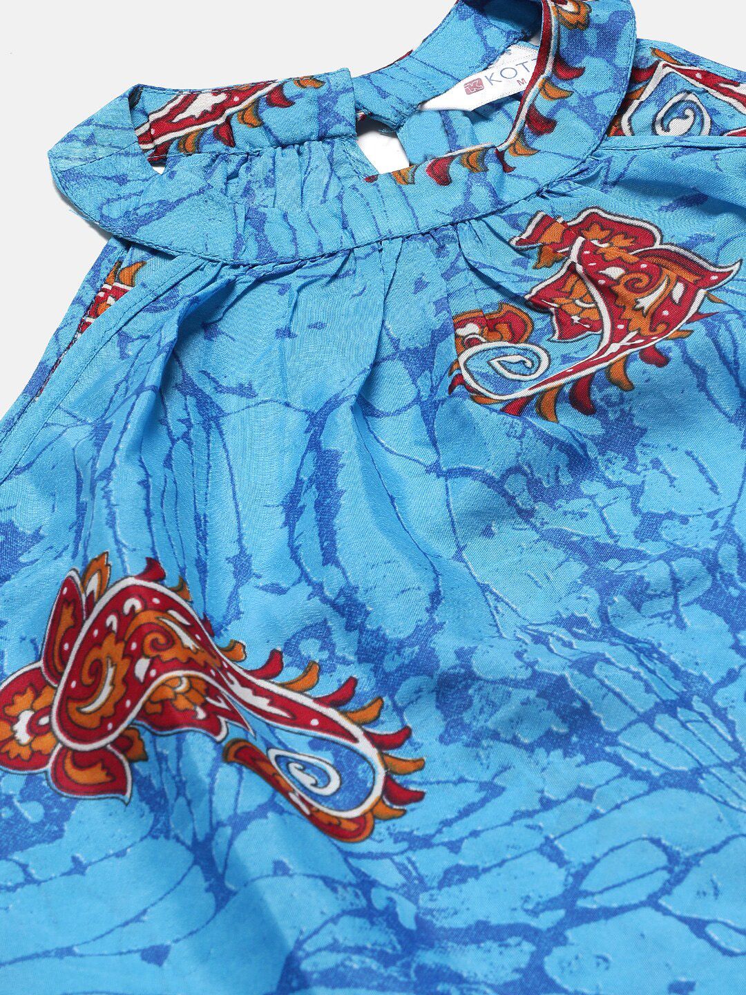 Kotty  Ethnic Motifs Printed Halter Neck Layered Crepe Fit & Flare Midi Dress