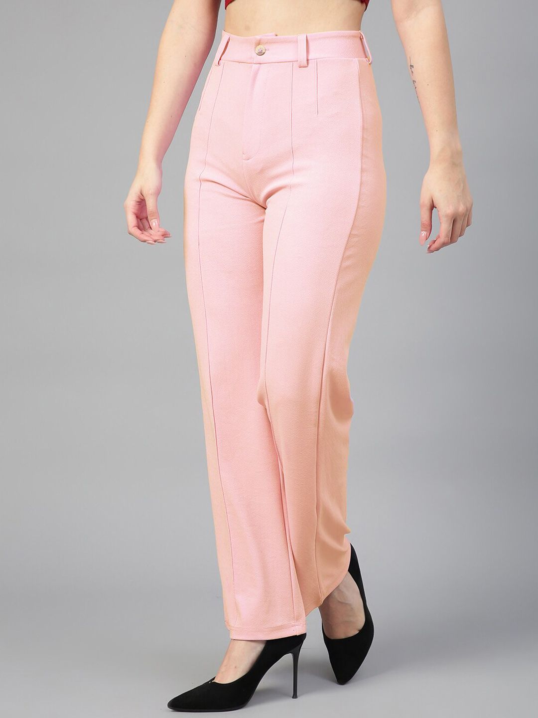 Kotty Women Straight Fit High-Rise Easy Wash Trousers