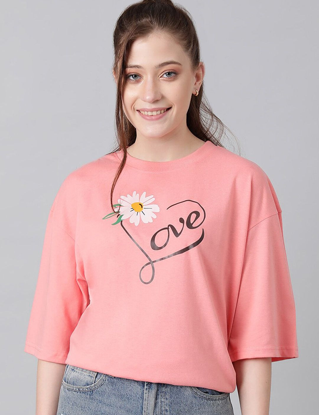 KOTTY Basics Typography Printed Oversized T-shirt