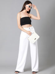 Kotty Women White Relaxed Straight Leg Straight Fit High-Rise Easy Wash Parallel Trousers
