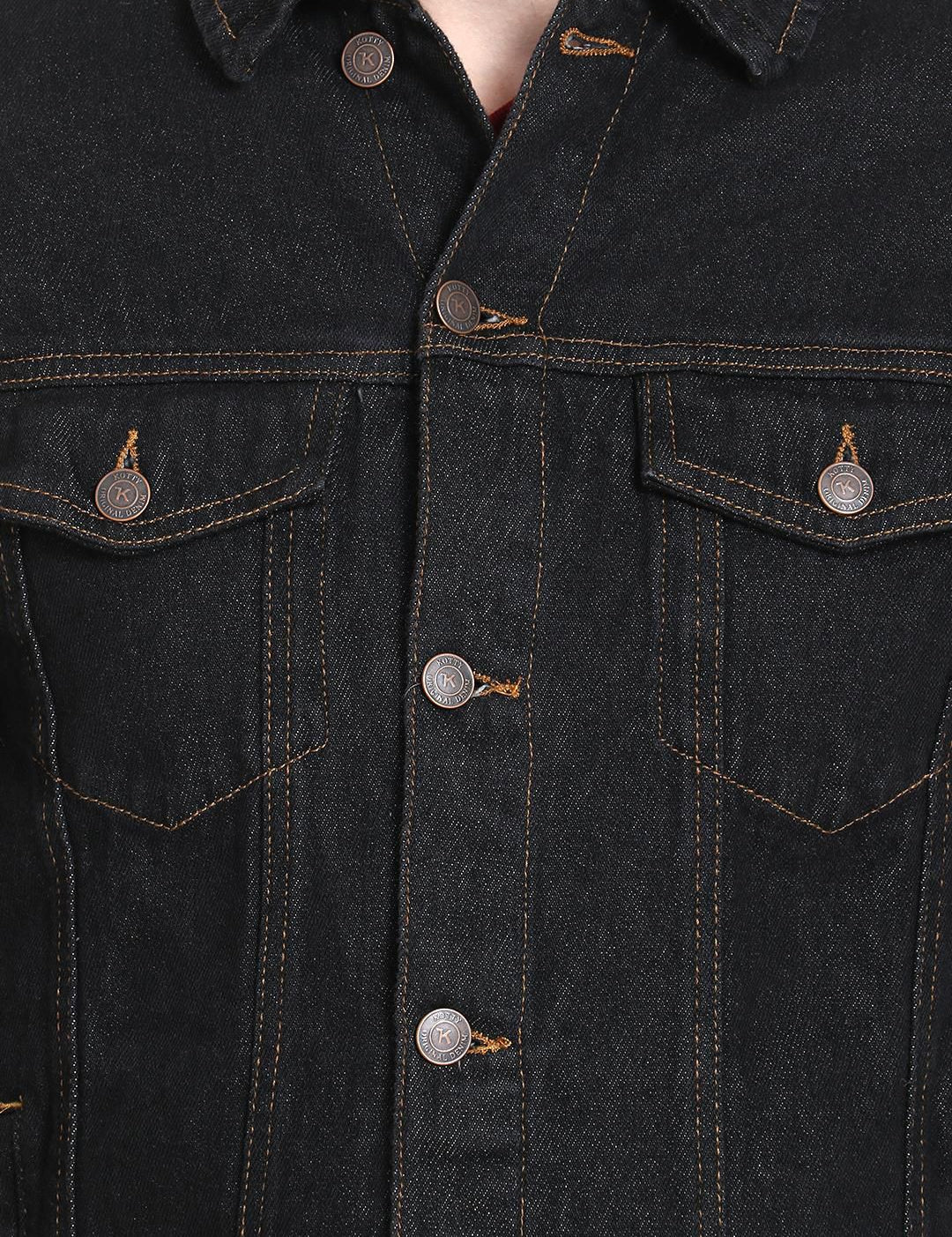 Kotty Men Black Solid Denim Jacket