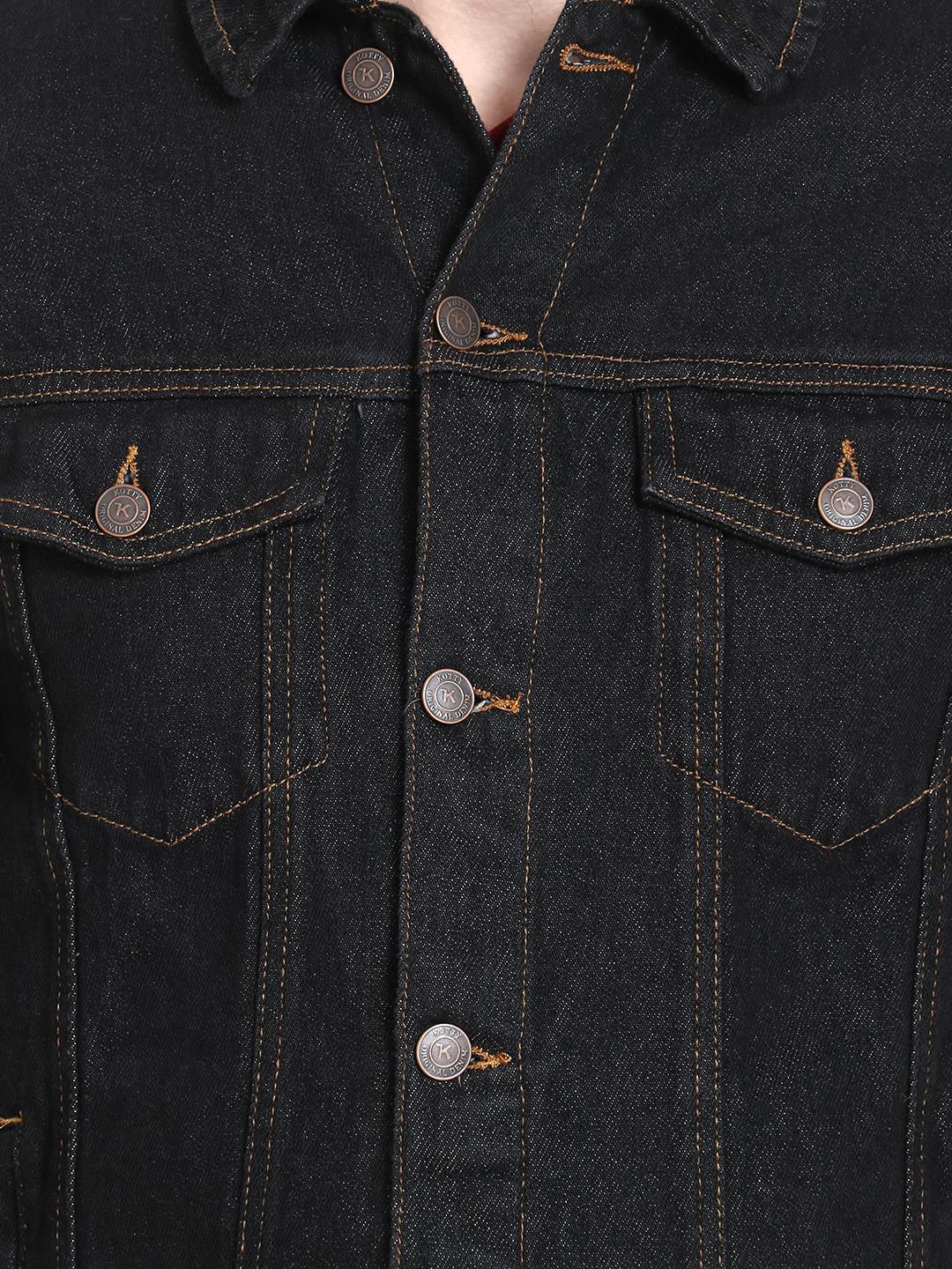 Kotty Men Black Solid Denim Jacket