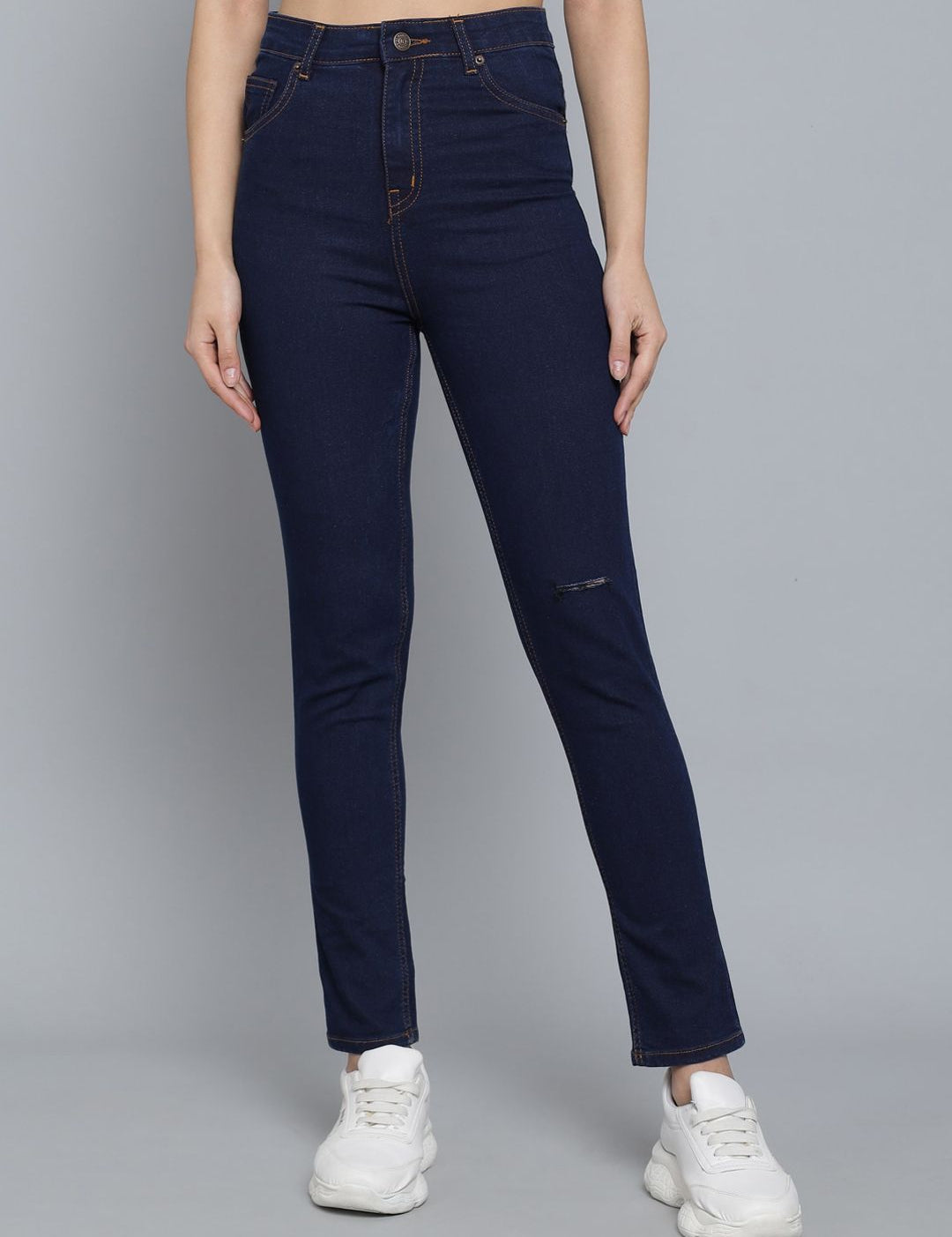 Kotty Women Blue Jean Skinny Fit High-Rise Low Distress Cropped Jeans