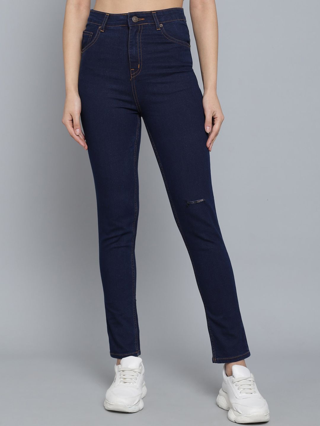 Kotty Women Blue Jean Skinny Fit High-Rise Low Distress Cropped Jeans