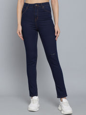 Kotty Women Blue Jean Skinny Fit High-Rise Low Distress Cropped Jeans