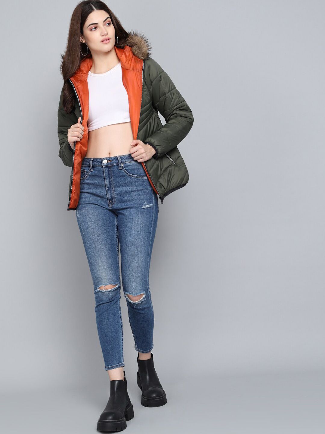 Kotty Women Olive Green Outdoor Puffer Jacket