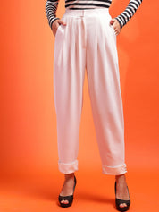 Stylecast X KOTTY BIZwear Women Relaxed Straight Leg Slim Fit High-Rise Pleated Peg Trouser