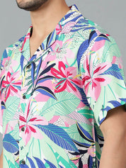 Kotty Men Cuban Collar Floral Printed Casual Shirt