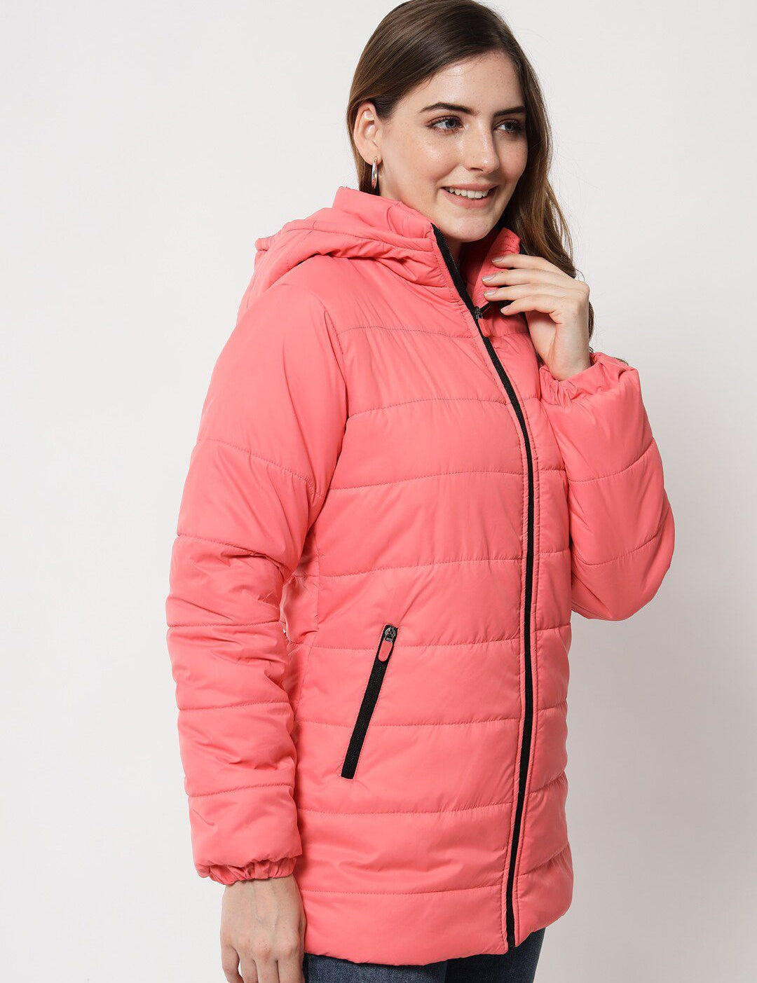 Kotty Women Pink Longline Hooded Puffer Jacket