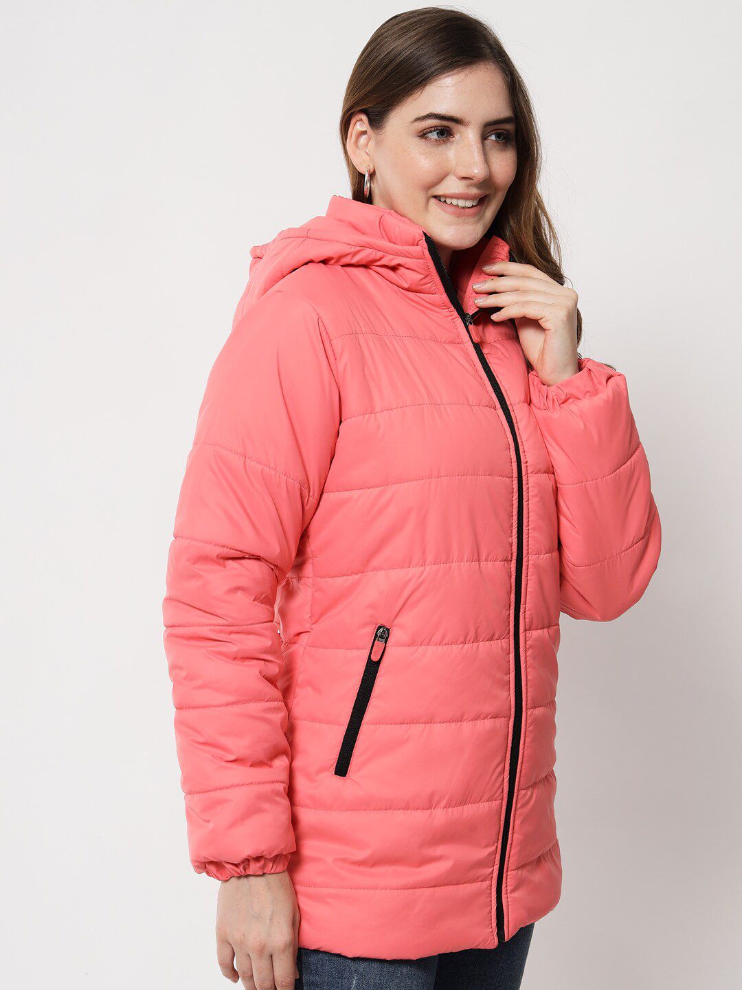 Kotty Women Pink Longline Hooded Puffer Jacket