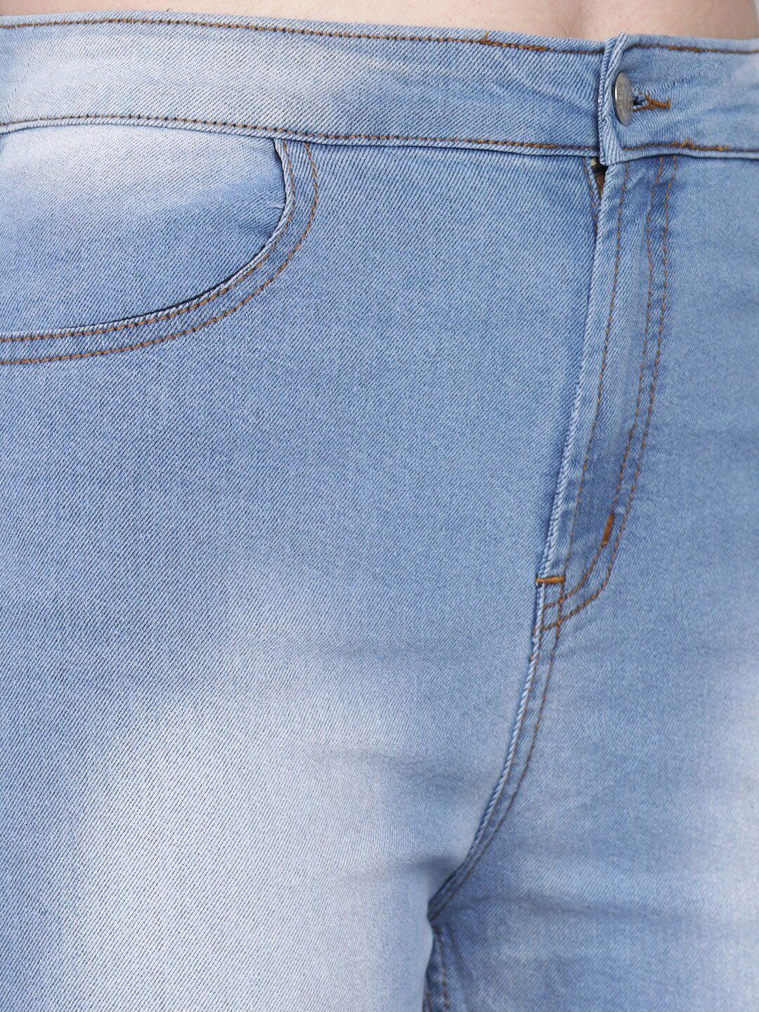 Kotty Women Blue Flared High-Rise Low Distress Heavy Fade Jeans