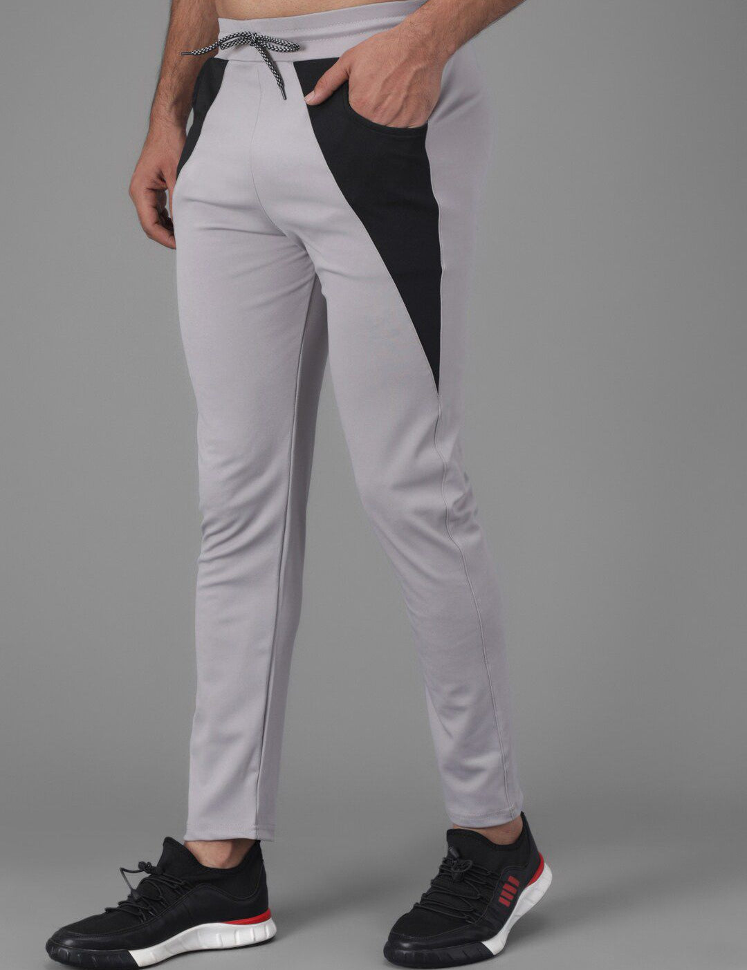 Kotty Men Grey & Black Colourblocked Straight Fit Track Pants