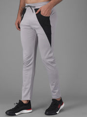Kotty Men Grey & Black Colourblocked Straight Fit Track Pants