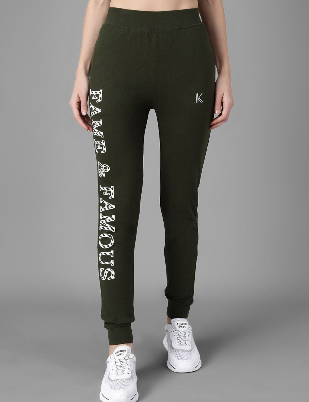 Kotty Women Olive Green & White Printed Joggers