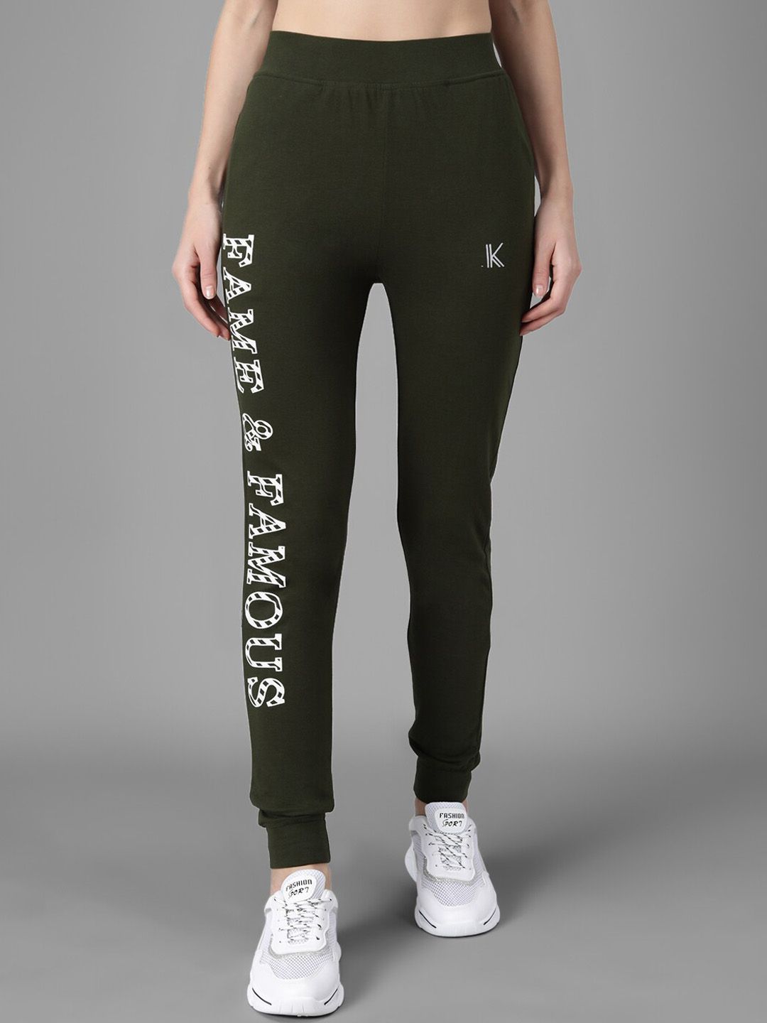 Kotty Women Olive Green & White Printed Joggers