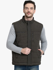 Kotty Men Olive Green Solid Padded Sleeveless Jacket