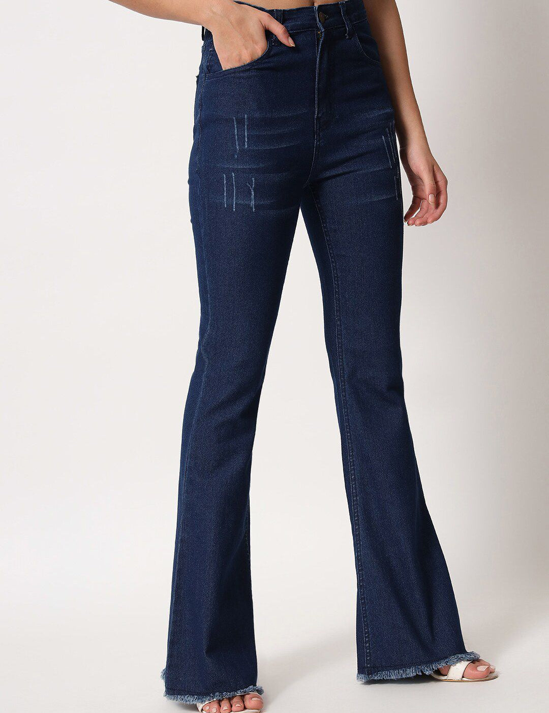 Kotty Women Navy Blue Jean Bootcut High-Rise Light Fade Stretchable Jeans