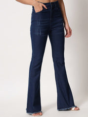 Kotty Women Navy Blue Jean Bootcut High-Rise Light Fade Stretchable Jeans