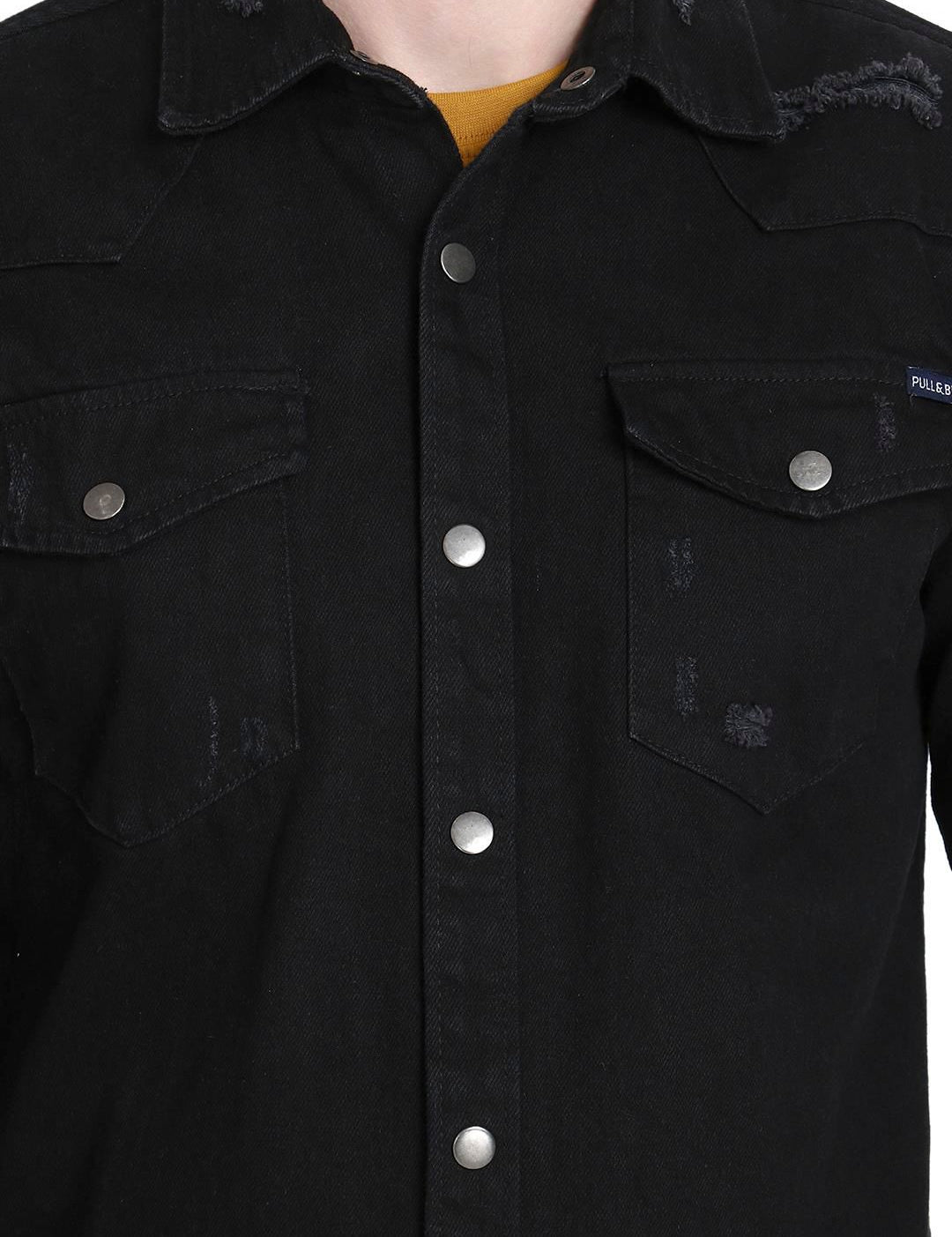 Kotty Men Black Solid Lightweight Denim Jacket