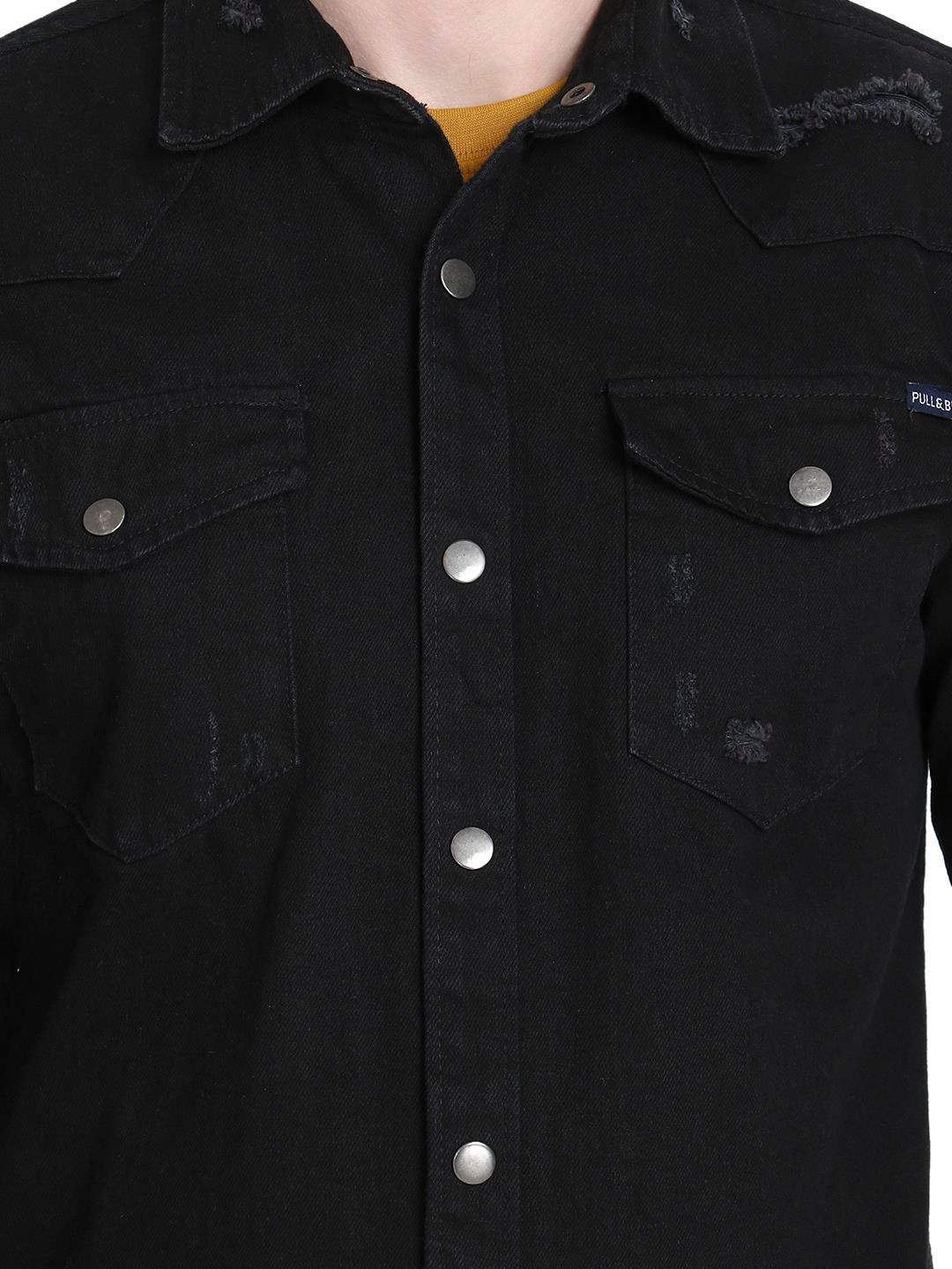 Kotty Men Black Solid Lightweight Denim Jacket