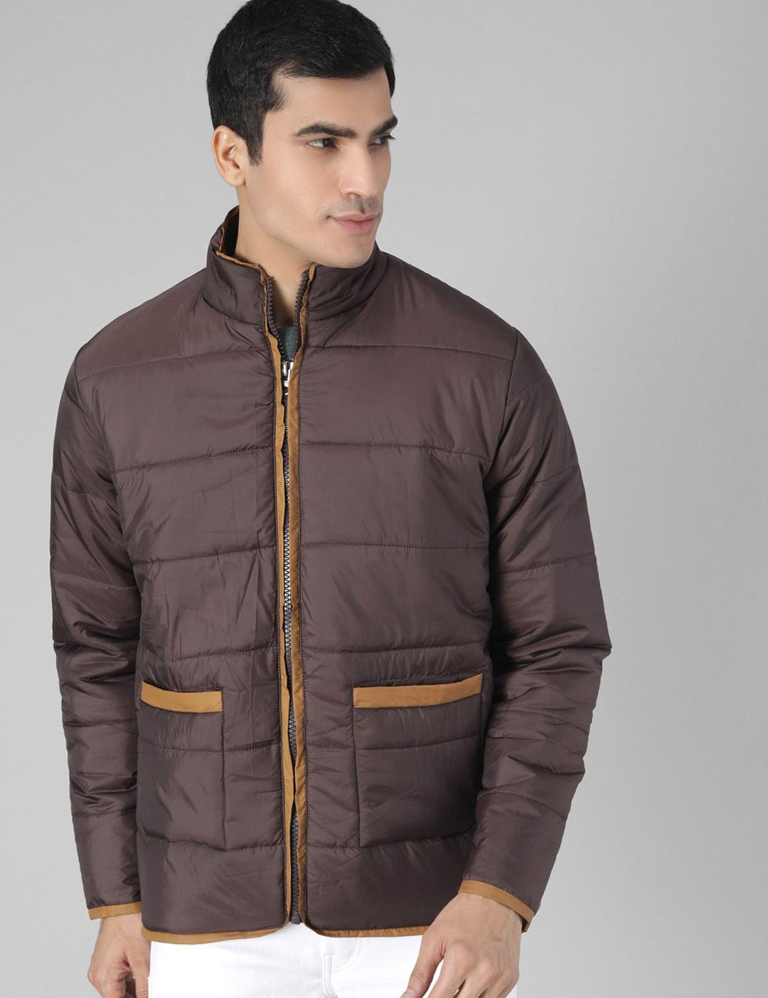 Kotty Men Brown Solid Padded Jacket