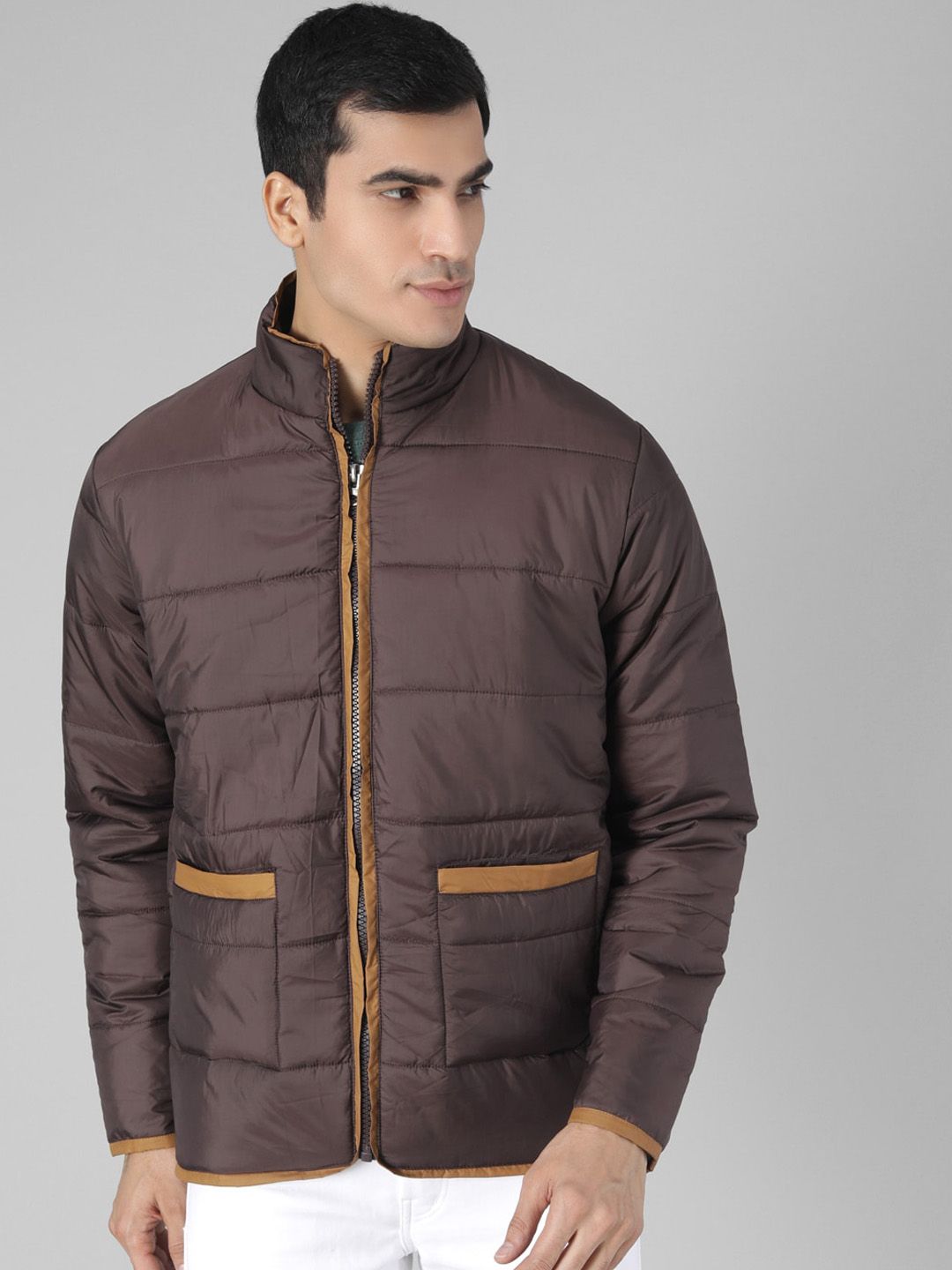 Kotty Men Brown Solid Padded Jacket