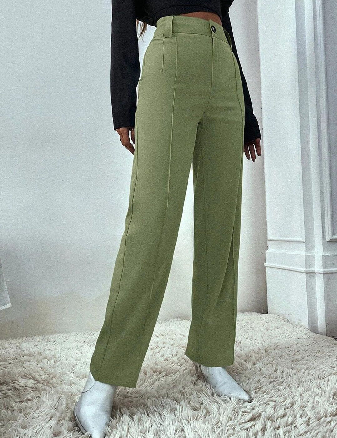 KOTTY BIZwear Women Relaxed Straight Fit High-Rise Easy Wash Trouser