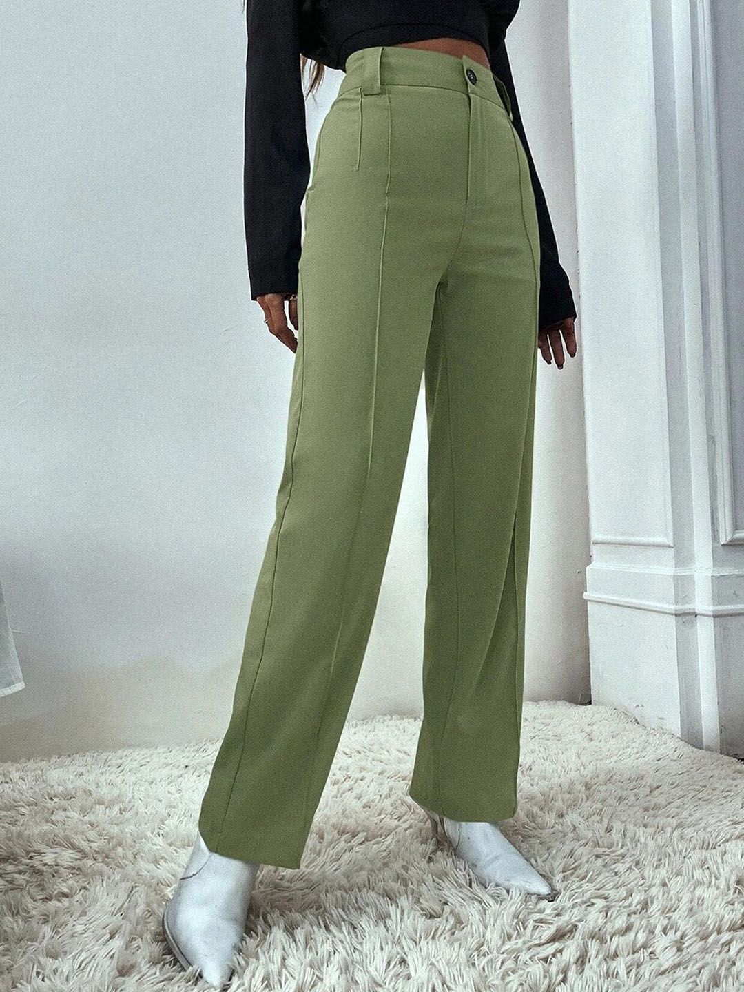 KOTTY BIZwear Women Relaxed Straight Fit High-Rise Easy Wash Trouser