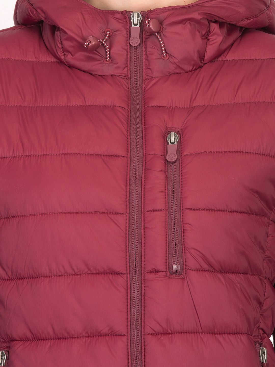 Kotty Women Maroon Solid Insulator Hooded Puffer Jacket