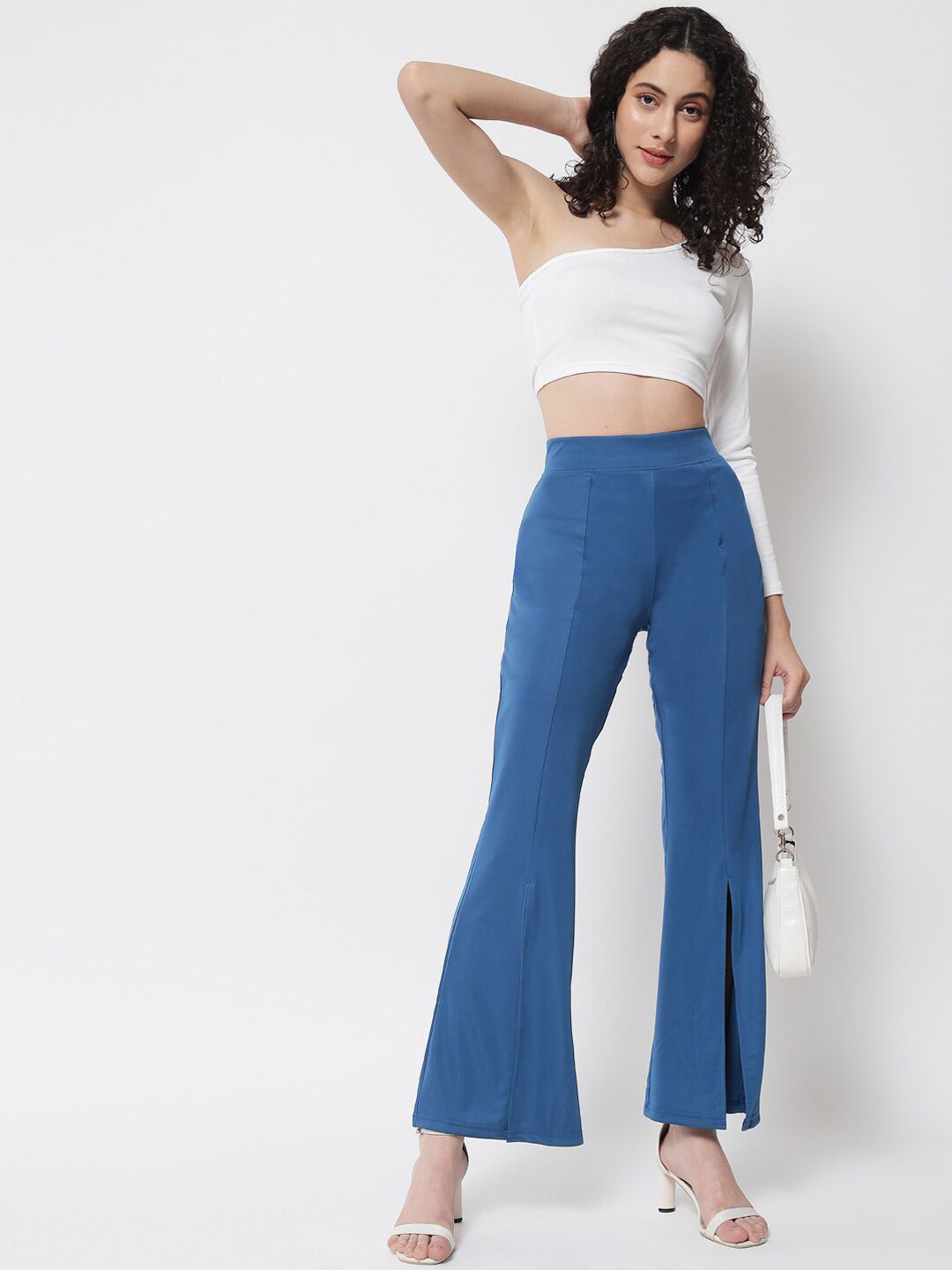 Kotty Women Blue Relaxed Flared High-Rise Easy Wash Trousers