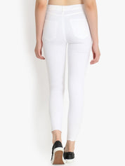 Kotty Women White Skinny Fit High-Rise Slash Knee Stretchable Jeans