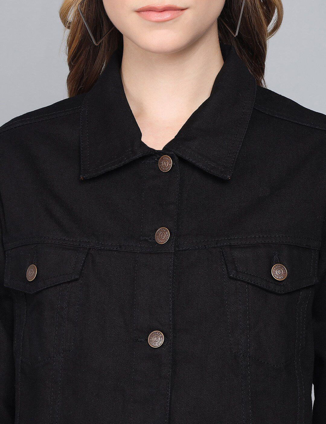 Kotty Women Black Lightweight Denim Jacket with Embroidered