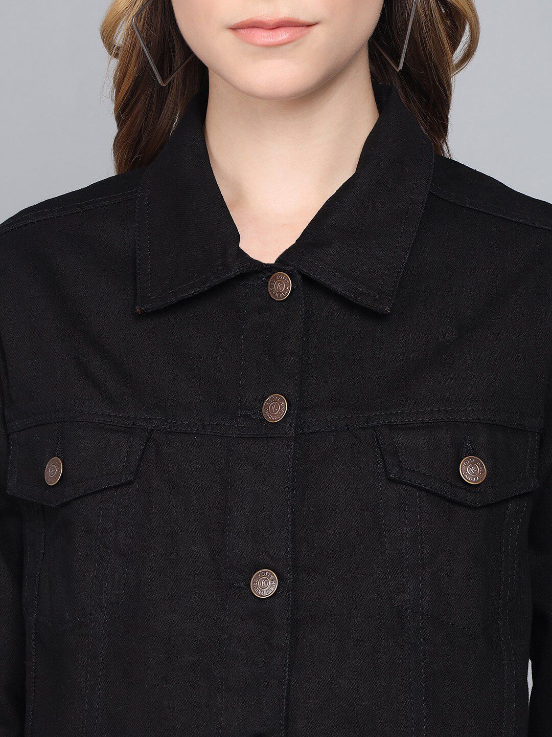 Kotty Women Black Lightweight Denim Jacket with Embroidered