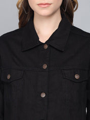 Kotty Women Black Lightweight Denim Jacket with Embroidered
