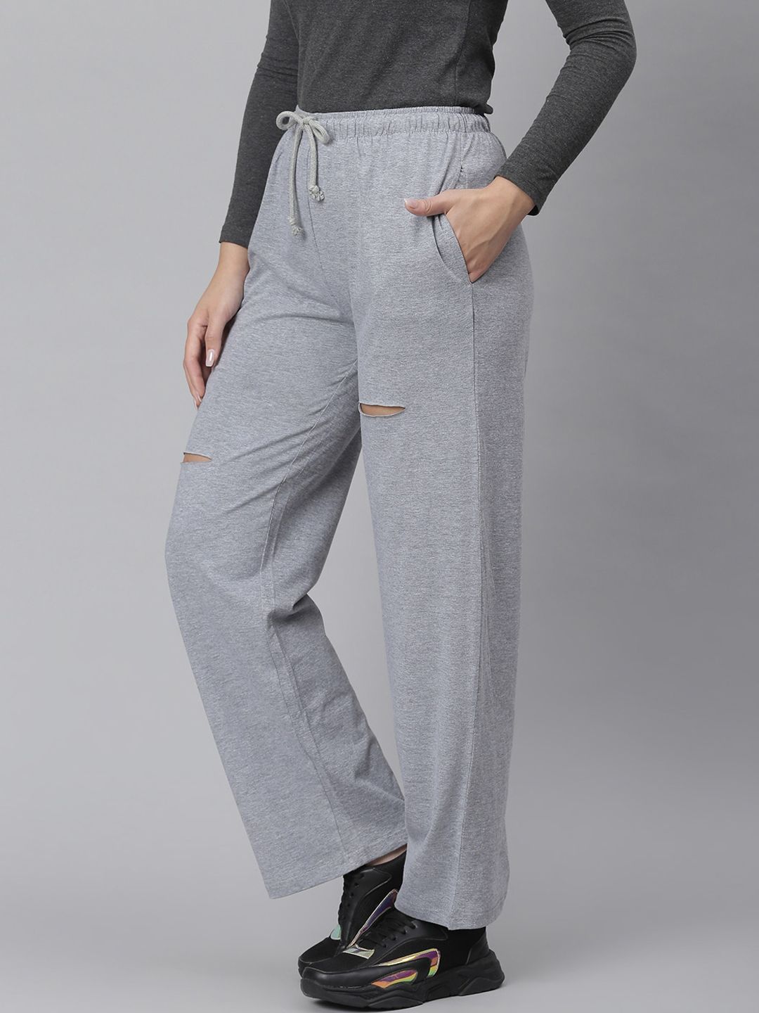 Kotty Women Grey Solid Straight-Fit Track Pants