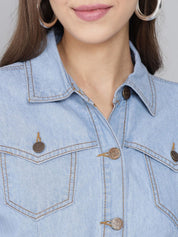 Kotty Women Blue Belted Pure Cotton Denim Shirt Dress
