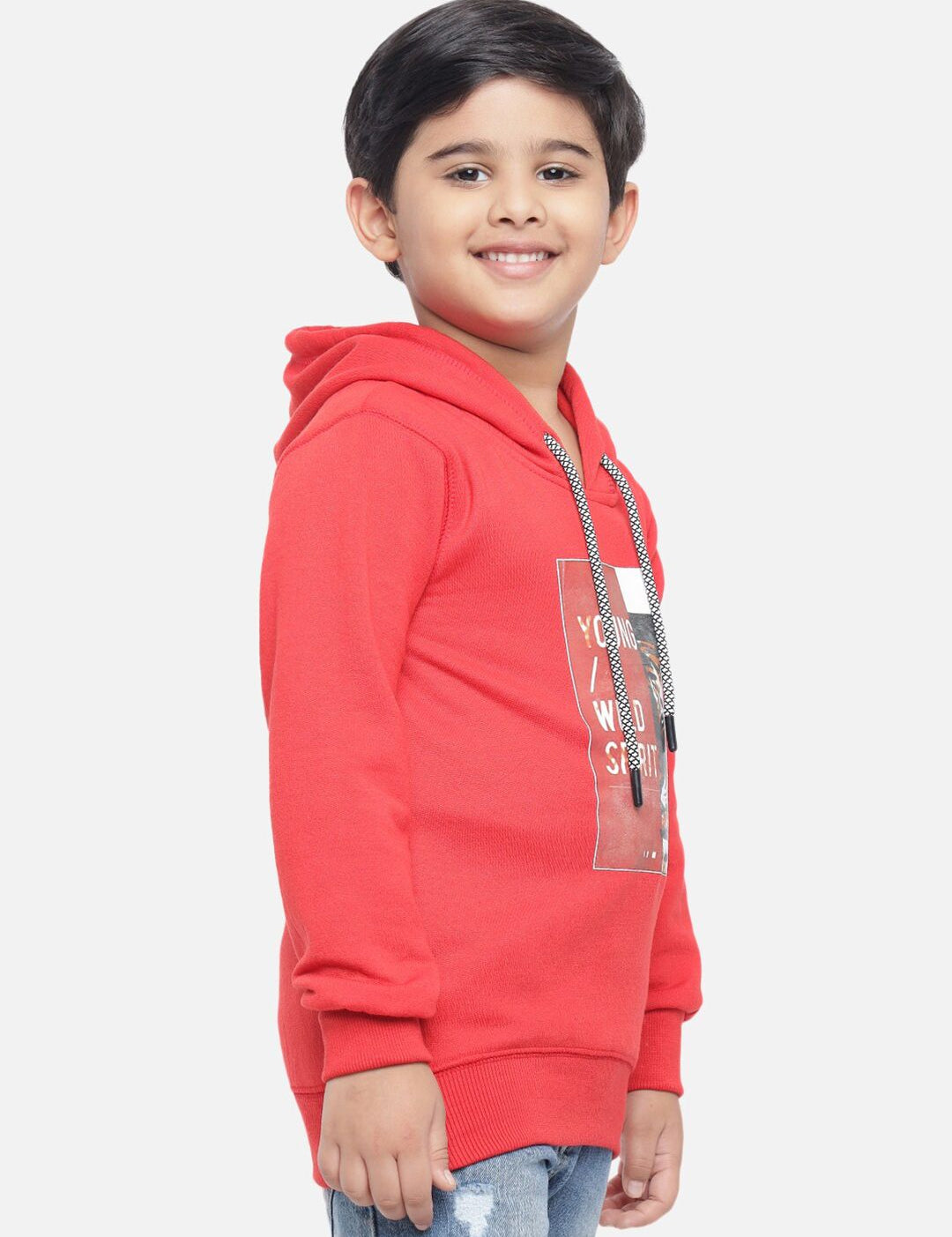 Kotty Boys Red Printed Fleece Sweatshirt