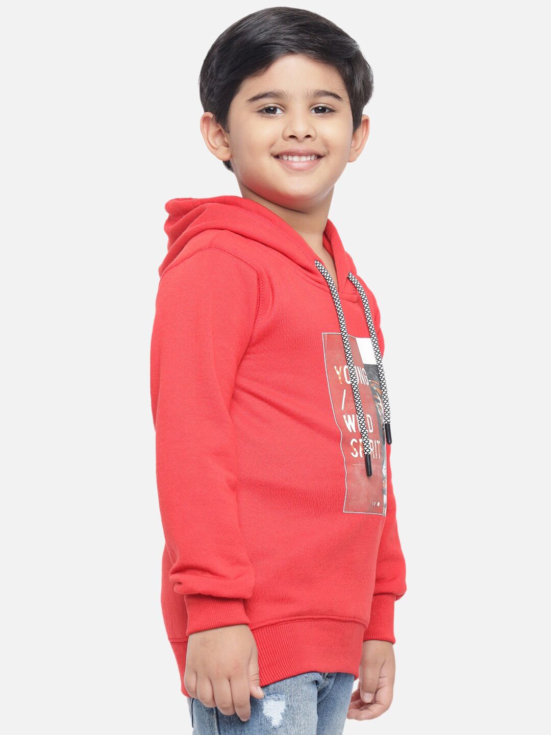 Kotty Boys Red Printed Fleece Sweatshirt