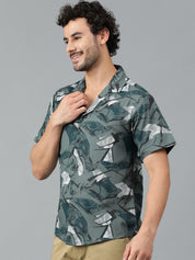 Kotty Men Cuban Collar Abstract Printed Casual Shirt